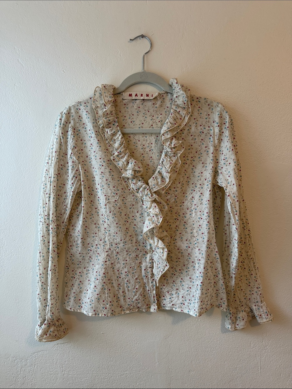 Marni Ivory Floral Ruffle Blouse